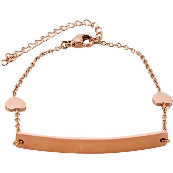 New Rose Gold Stainless Steel Delicate Heart Chain ID Bracelet - Picture 2 of 8